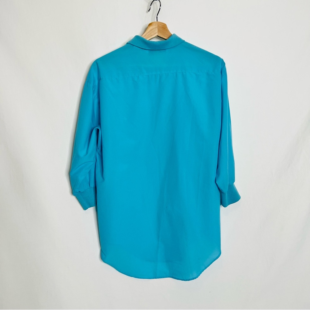 Vintage 80s Diane von Furstenberg Turquoise Blouse with Knit / Woven Collar - Picture 5 of 14